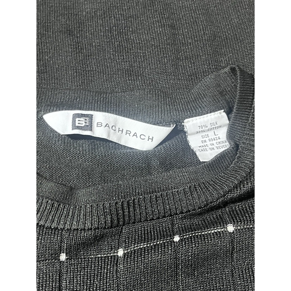 Bacrach Pullover Sweater Mens Sz L Silk Blend Black White Dot Grid Long Sleeve - Picture 5 of 5